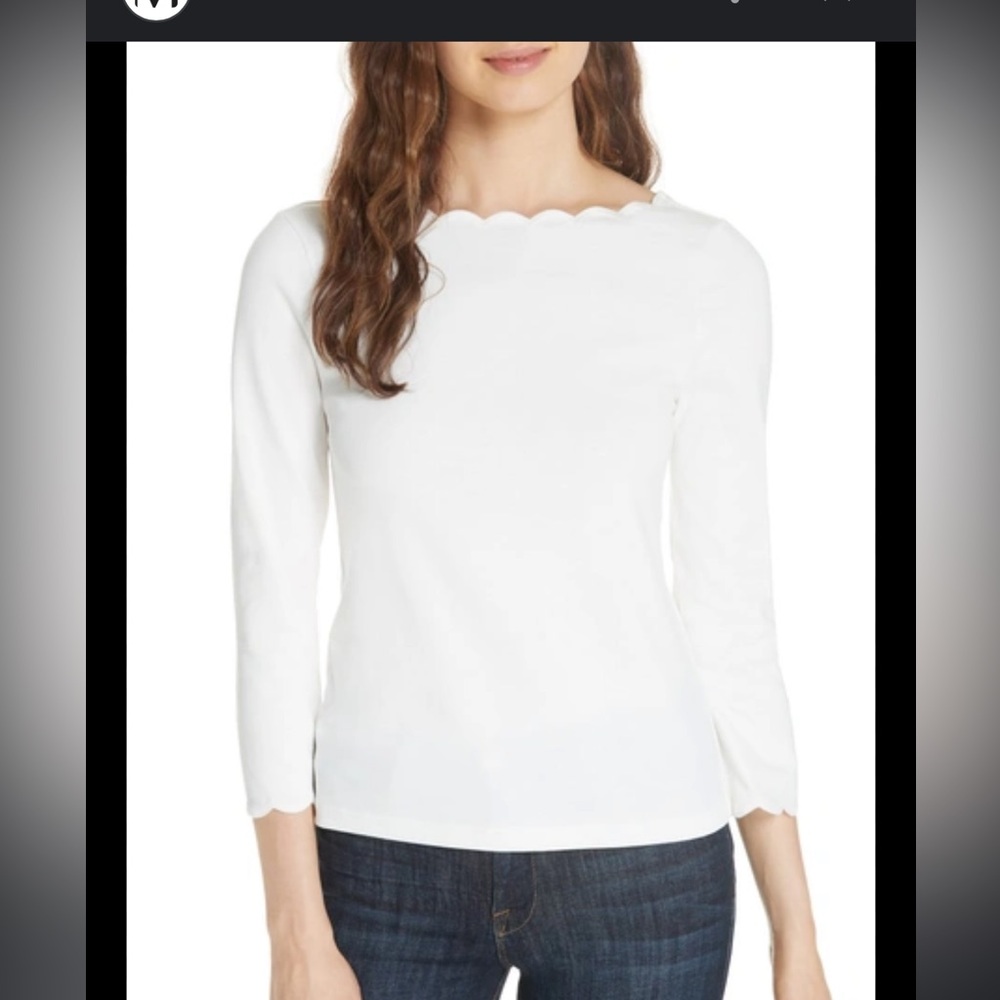Kate Spade Broome Street Scallop Cotton Long Sleeve Top in White
